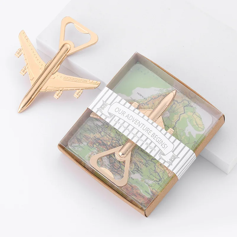 

Our Adventure Begin Alloy Airplane Beer Decor Bottle Opener Flight Beer Opener Car Home Decoration Wedding Party Favor Ornament