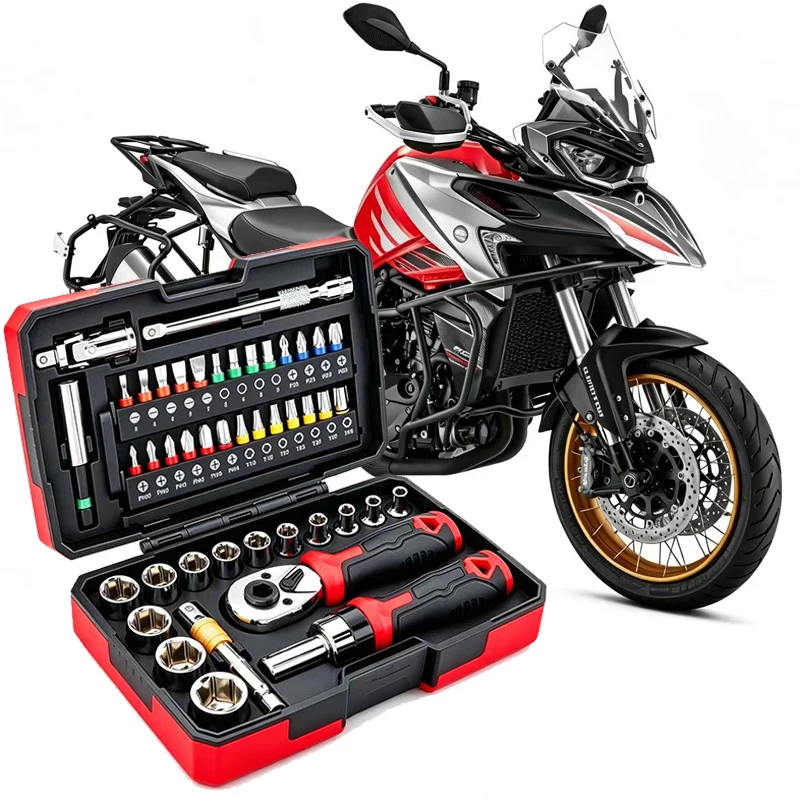 45PCS Motorcycle Repair Tool Set Ratchet Socket Wrench Kit For QJMOTO SVT 650 X SRT700 SRT900 800 700 650 550L 12 Accessories