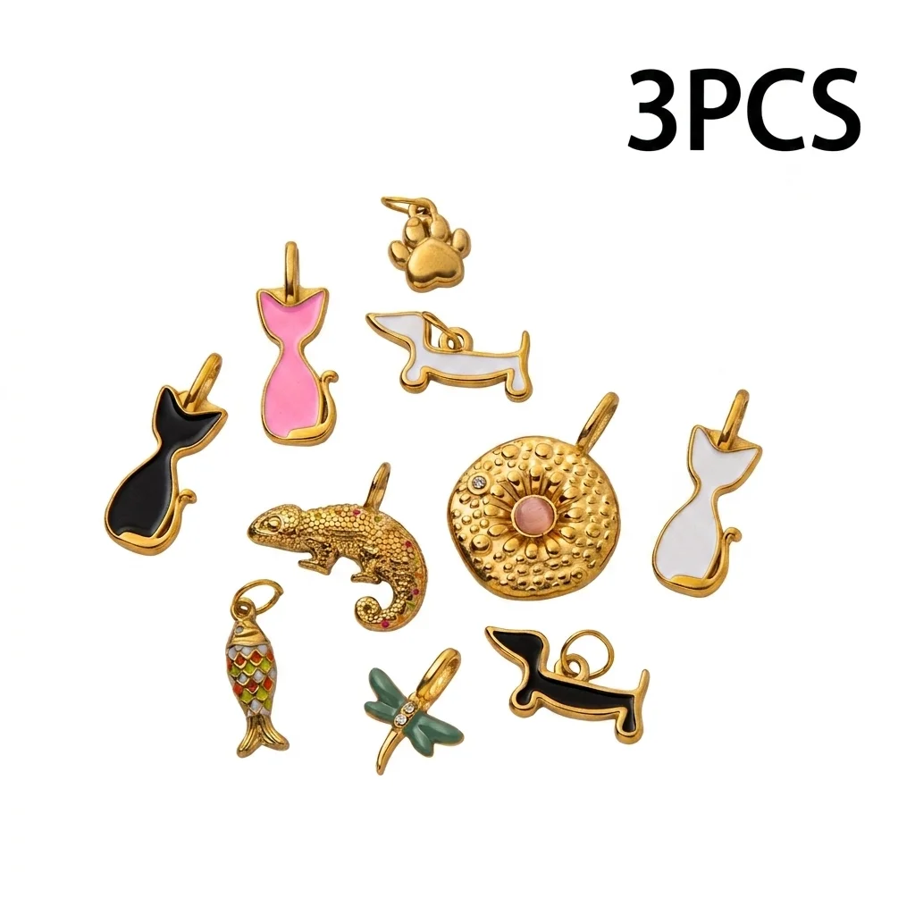 3 Stück Modische Schmetterling Kleiner Fisch Weiße Katze 316 Edelstahl Wasserdicht Farberhaltend DIY Anhänger Charms für Schmuck – Detail 2