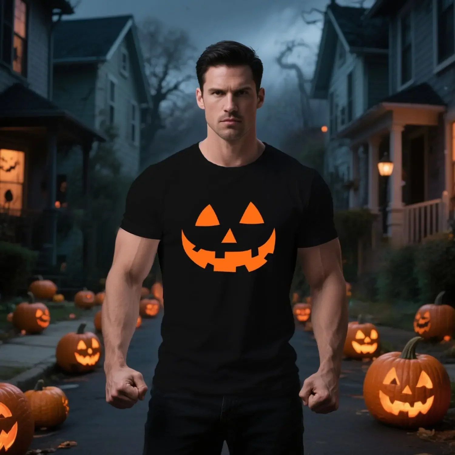 

Halloween horror pumpkin head creative printed men's clothing, 100% pure cotton T-shirt, casual, sporty and terrifying atmospher