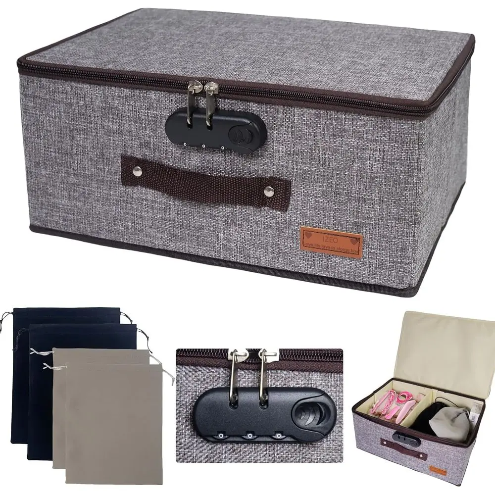 

Надежный ящик для хранения игрушек для взрослых с 4 сумками на шнурке, большой 14x10x6,3 дюйма, запираемый органайзер для путешествий (серый)