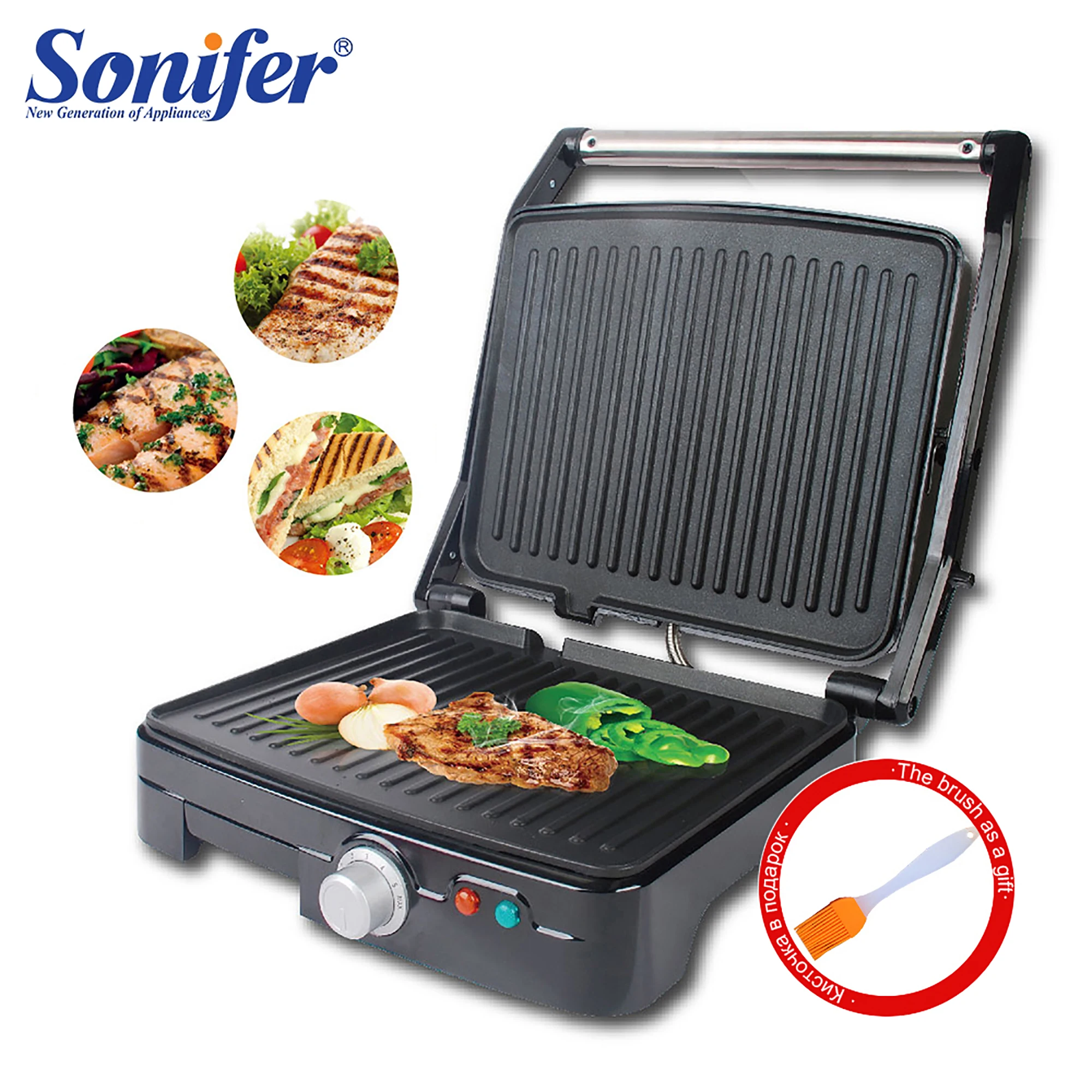 BBQ Electric Contact Grill Griddle And Panini Press Kitchen Barbecue Griddle Smokeless Baking Barbecue Sonifer