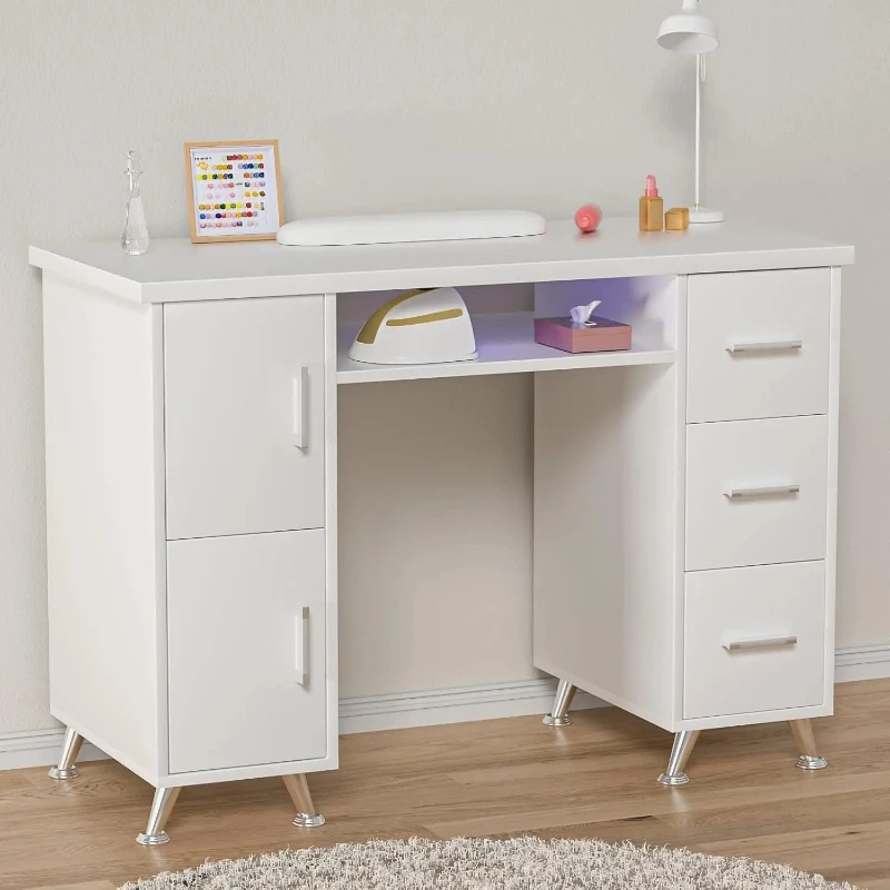 White  Desk forTech,Acetone-Resistant Manicure Table  Tech Desk with Drawers Tech Table Station,