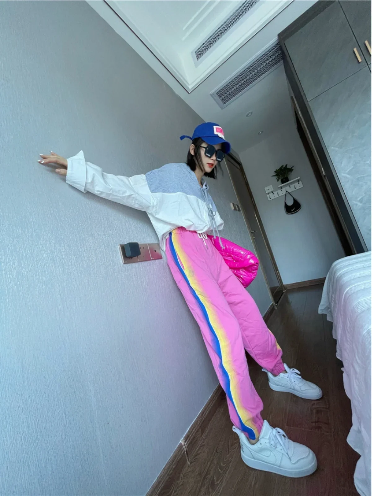 2024 Autumn and Winter New High-waisted Harlan Pants Loose Contrasting Color Tie-dye Casual Sports Pants Streetwear Women