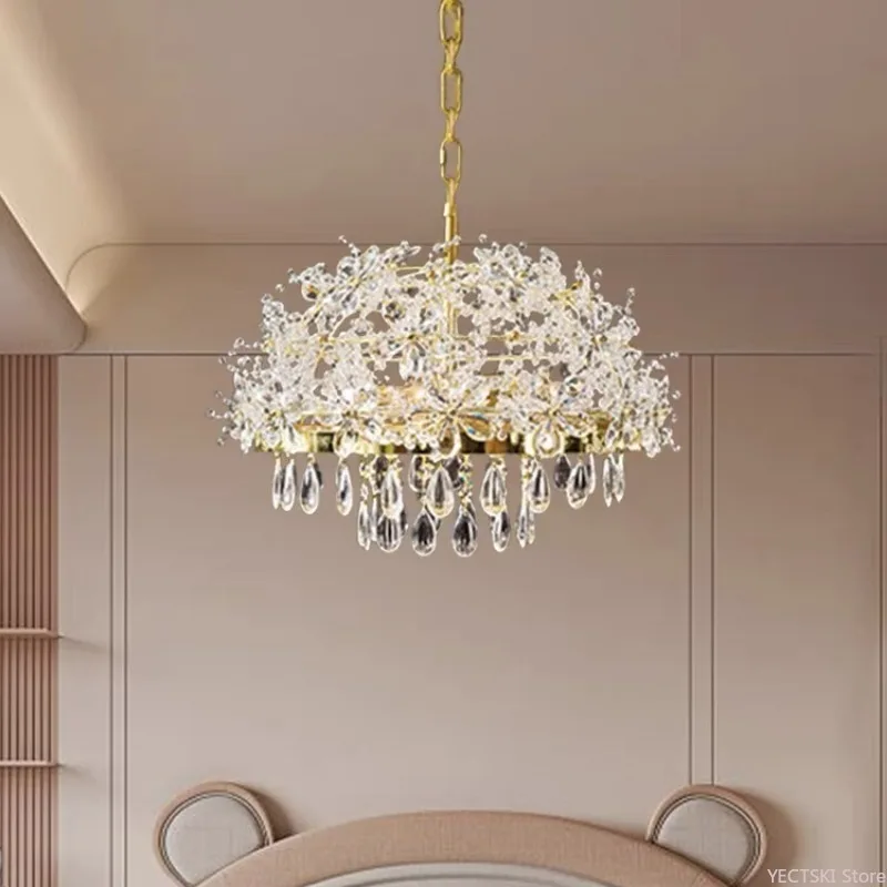 Full copper dreamy garden crystal chandelier romantic light luxury European French lamp living room room bedroom lamp