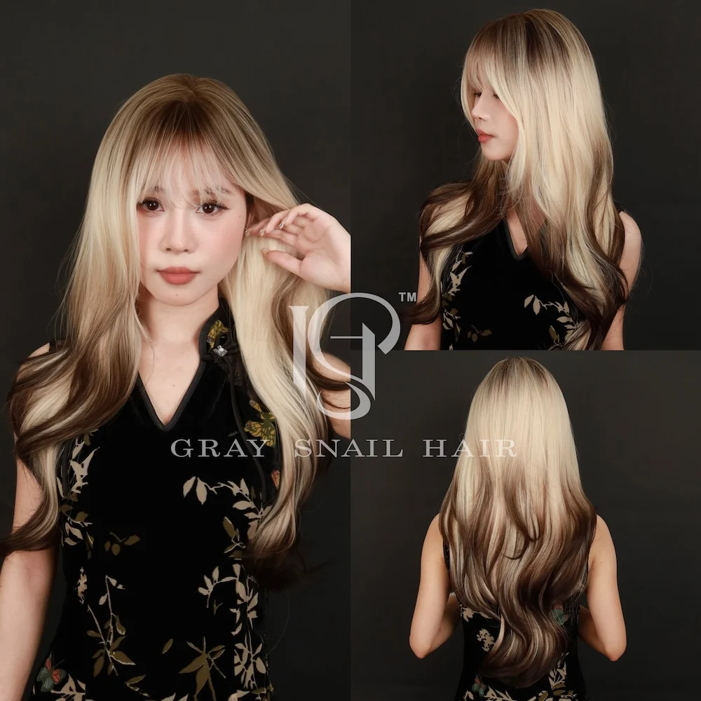 

Golden Wig Long Wavy Synthetic Lace Front Wig Heat Resistant Natural Hairline Middle Part Brown Wig for Women Cosplay Daily Use