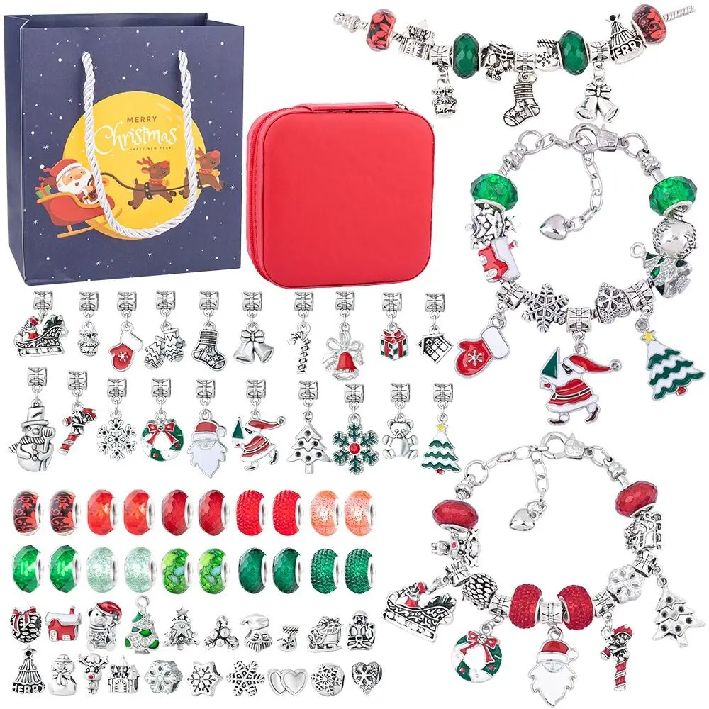 Kerstboom Diy Kerstarmband Set Cartoon Hanger Verstelbare Kerstman Armband Metalen Kerstman