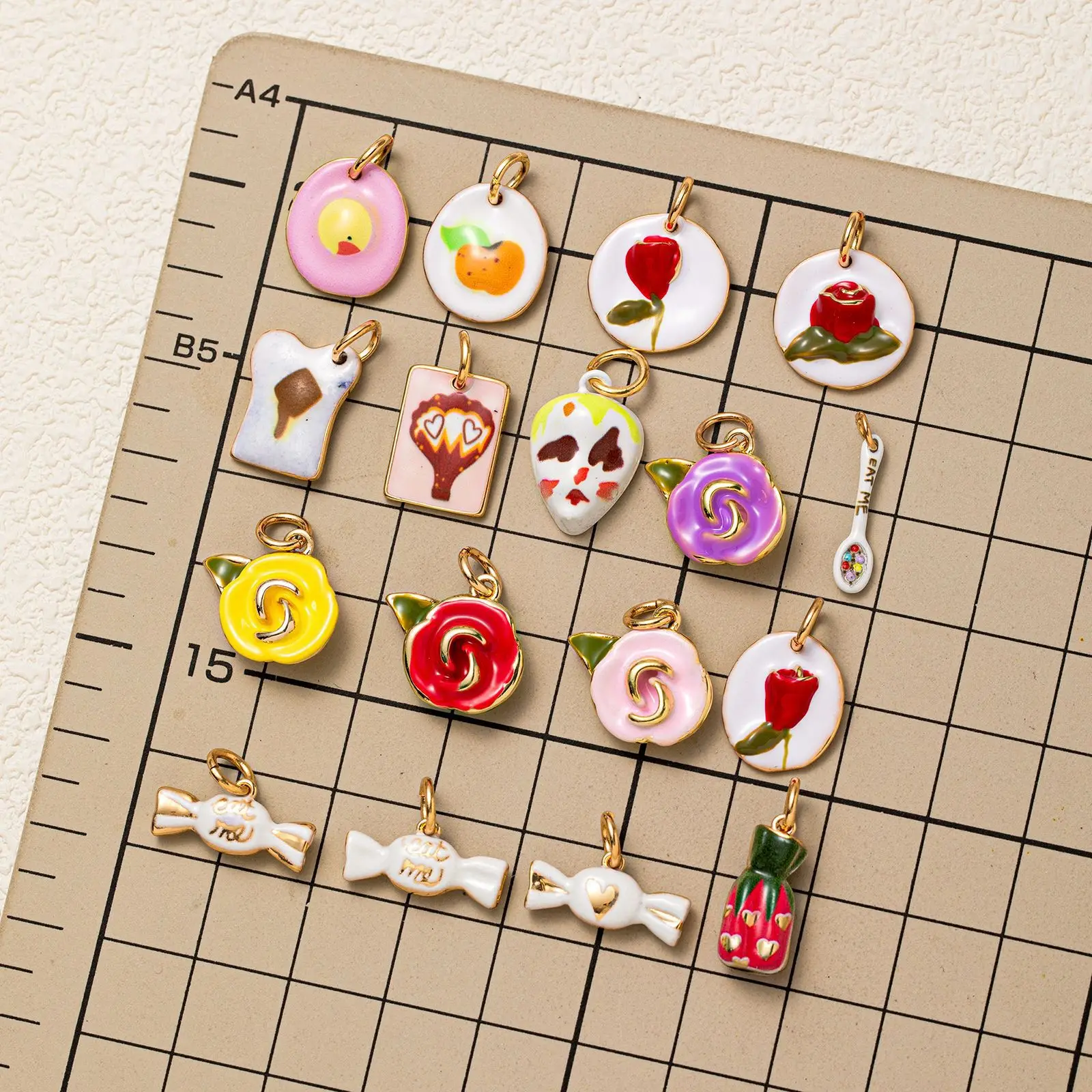 5Pcs Candy Snack Rose Flower Charms Pendants Enamel DIY Jewelry Making Accessories For Necklace Bracelet