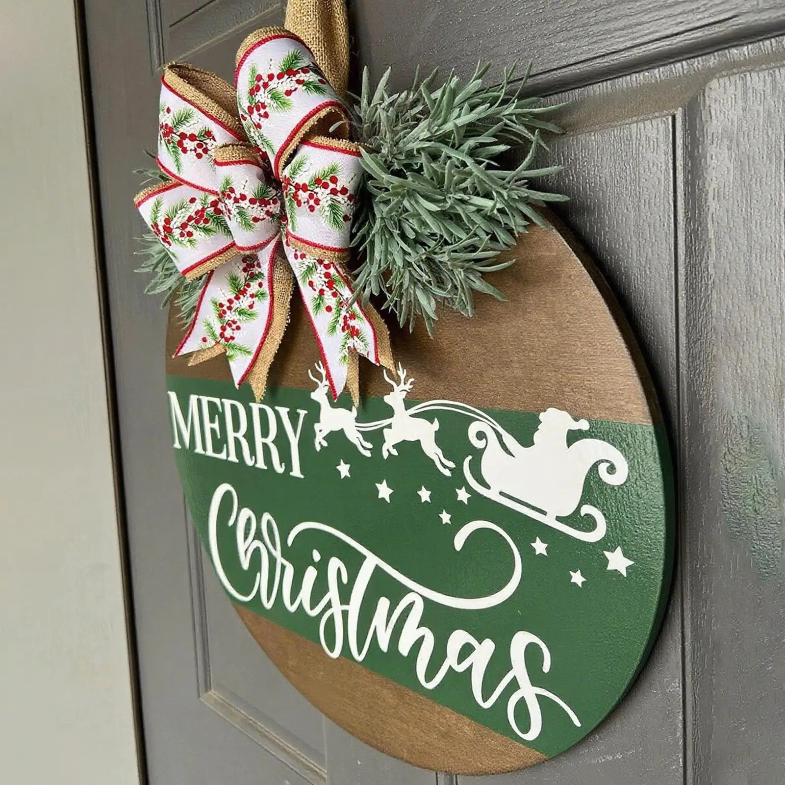 

Рождественские дверные таблички, деревянные таблички на входную дверь, ремесло с бантом и искусственными растениями, узор оленя для гостиной, вечеринки, двора