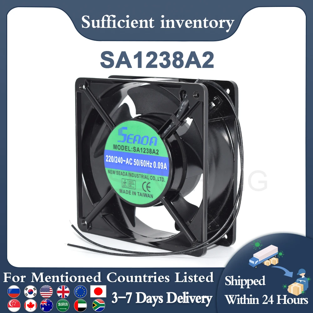 For SEADA SA1238A2 12CM 12038 AC50/60Hz 220/240V 0.09A 2-Wire Industrial Control Cabinet Exhaust Cooling Fan Tested OK