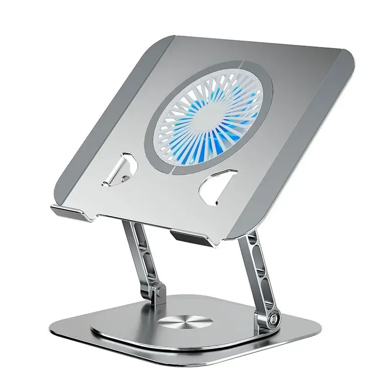 Antypoślizgowa podstawka pod laptopa 7–17 cali 360° °   Obrotowy stojak chłodzący do tabletu ze stopu aluminium ze składanym wentylatorem i stojakiem chłodnicy
