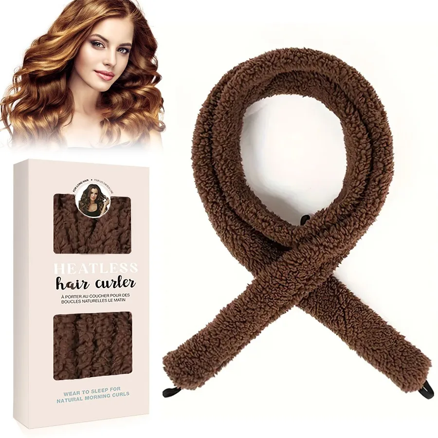 

Satin heatless hair curler Lazy Natural Soft Wave DIY heatless curls for Sleep in Overnight for All Hair Types - Brown