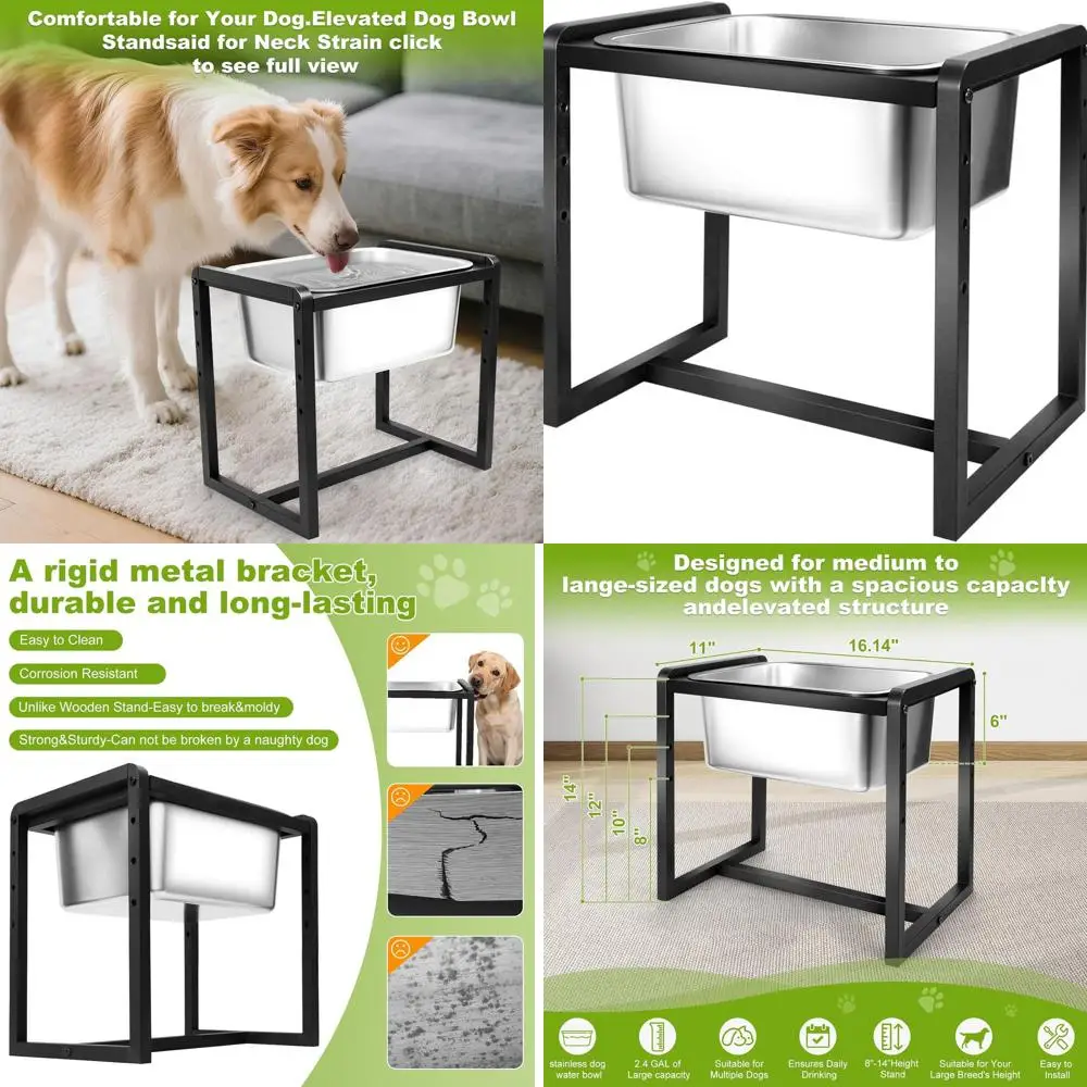 

Adjustable Height Elevated Large Dog Water Bowls with Stainless Steel Bowls and Metal Stand，4-Level (8/10/12/14 Inches) Pet Bowl