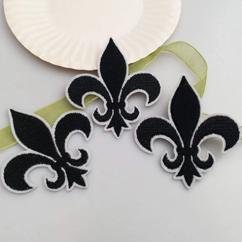 10Pcs Black Fleur De Lis NFL Patch Iron On Embroidered Patches Appliques Embroidery