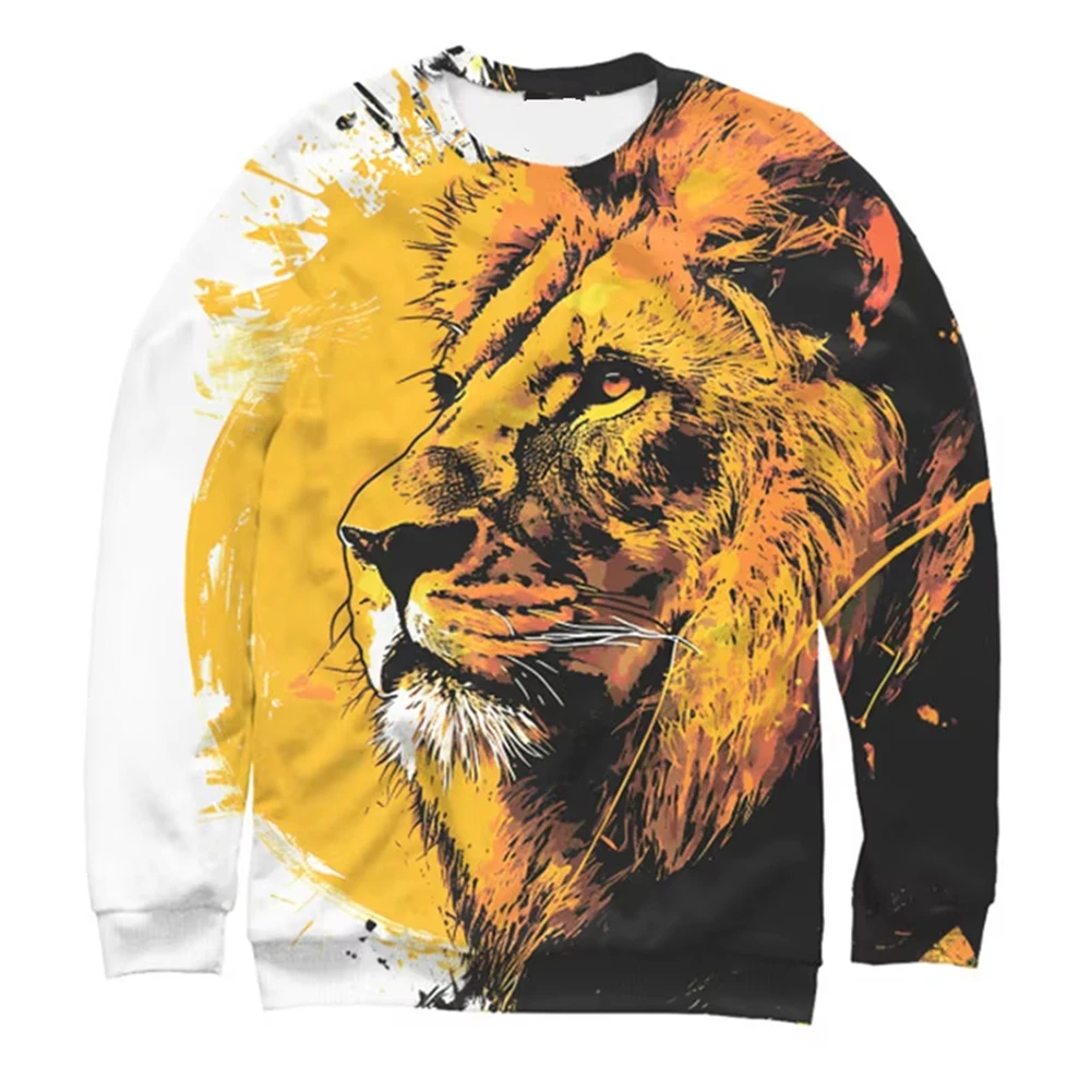 

2025 Мужская винтажная толстовка с рисунком льва, 3D ретро-принт, круглый вырез, длинный рукав, осенняя повседневная уличная мода