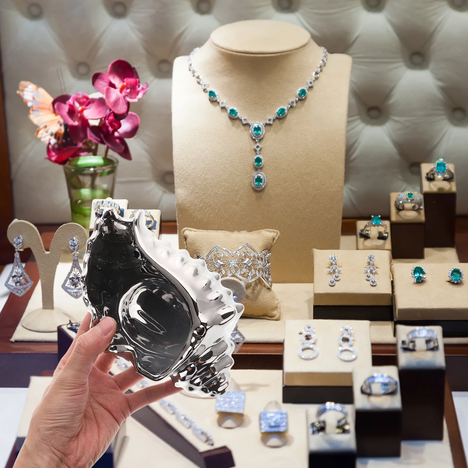 

Jewelry Ceramic Ring Tray Ceramics Decorative Display Silver Plate Trinket Dish