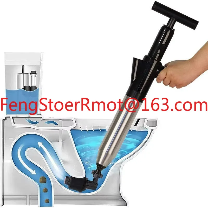 Eco-friendly visual pressure gauge toilet drain unclogger aerodynamic unclogger with stainless steel cylinder
