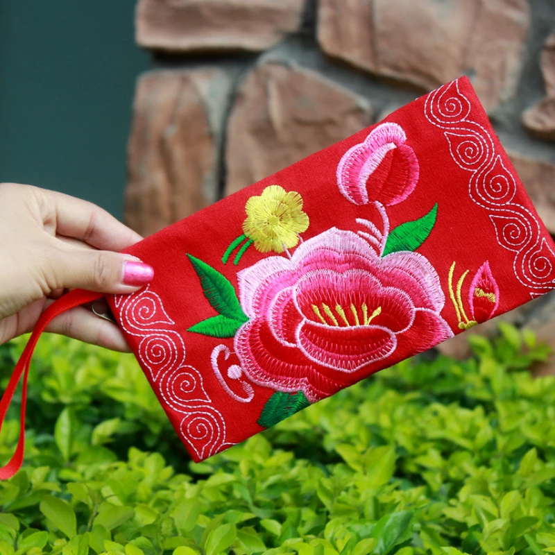 Chinese Ethnic Embroidery Coin Purse Big Peony Women\'s Cloth Bag Clutch Gift Wallet Coin Pouch Clutch Purse Purses for Women