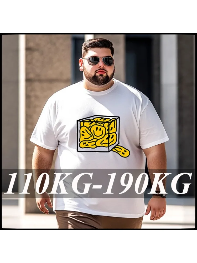 Męska koszulka plus size na lato, pełna bawełna, rozmiary 110kg-190kg, białe i czarne T-shirty, codzienne bluzki z krótkim rękawem, podstawowa odzież męska. — zdjęcie 2