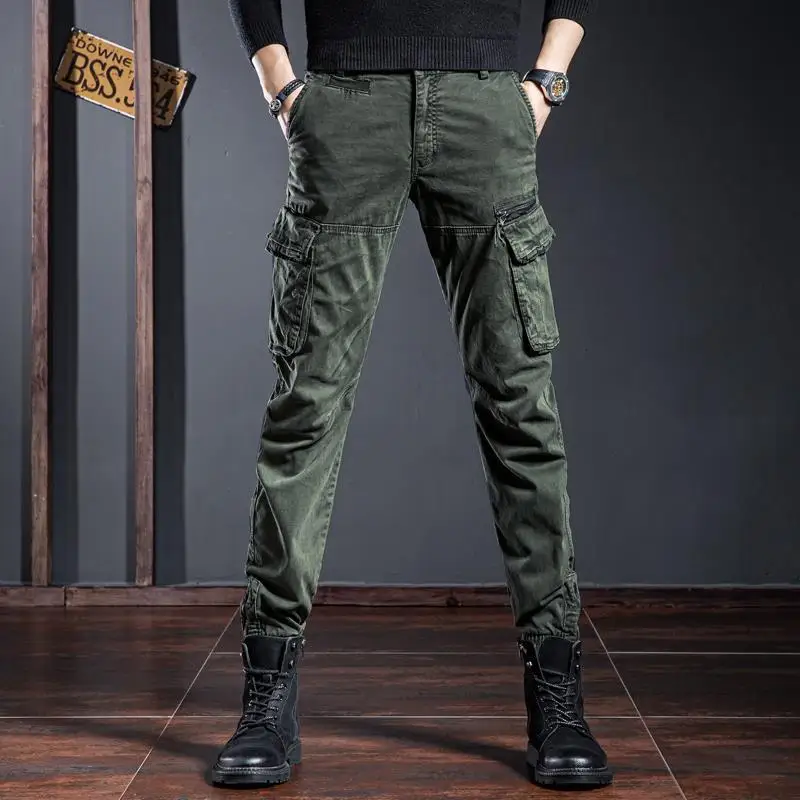 

Men Light Luxury Outdoors Sports Cargo Jeans,Wear-proof Harem Style Denim Pants,Military Fans Multi-pockets Trendy Casual Pants