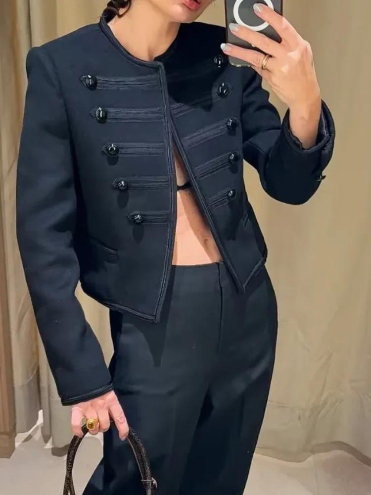 Retro Denim Military Jacket Women Solid Vintage Stand Collar Single Breasted Slim Short Jackets 2026 Lady Daily Street Outerwear 5 Retro Denim Military Jacket Women Solid Vintage Stand Collar Single Breasted Slim Short Jackets 2026 Lady Daily Street Outerwear 5
