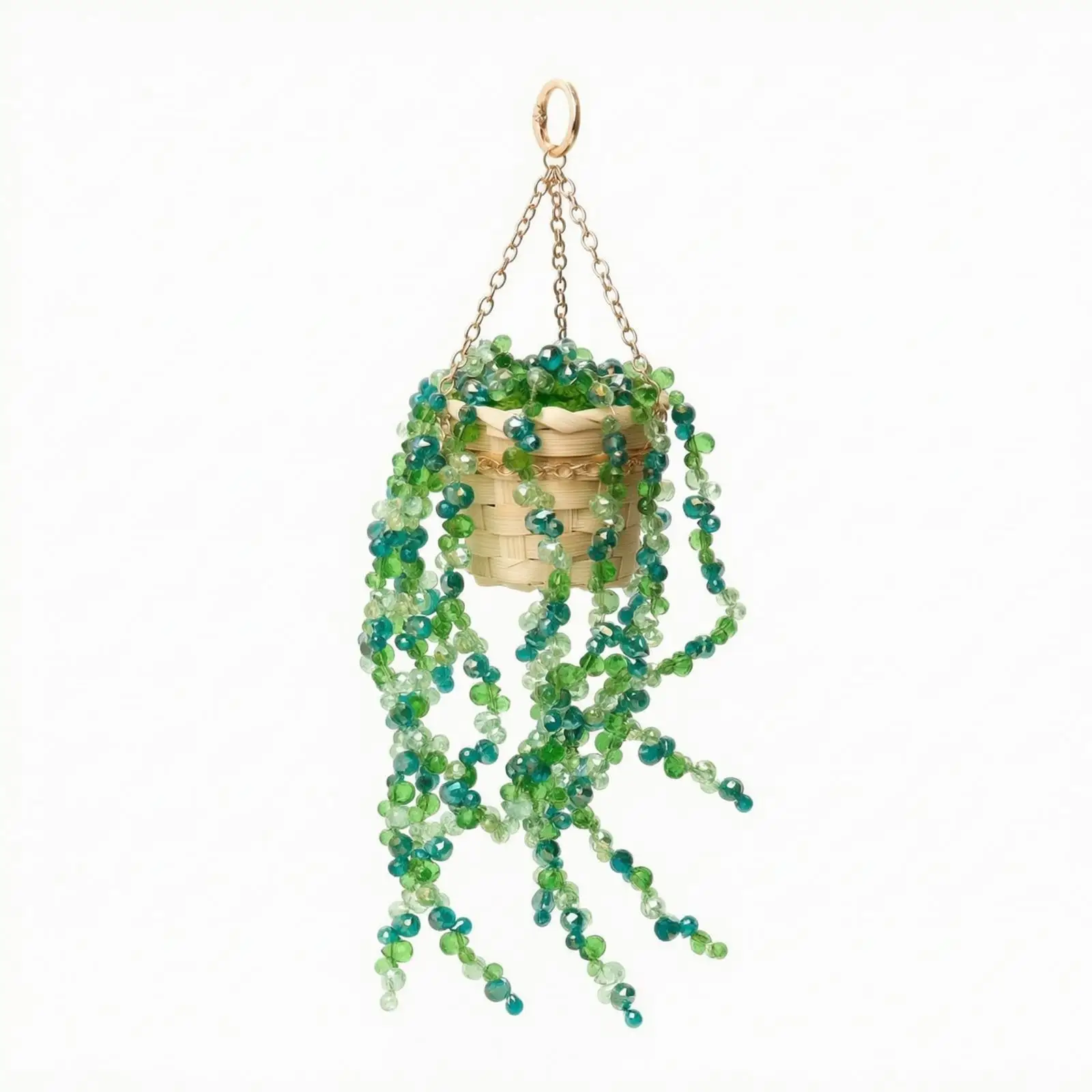Glass and Bamboo Hanging Planter with Glazed Finish and Secure Loop for Outdoor Patio Indoor Shelf Decorative Plant Art