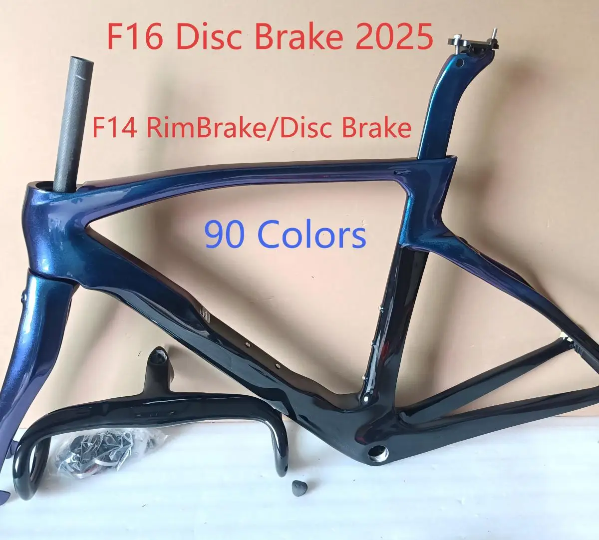 

Набор карбоновых рамок для шоссейного велосипеда F16 2025 — опции дисковых/оправых тормозов F14 для велосипедной рамы Luxter Red/Crystal White, доступны цвета XDB DPD