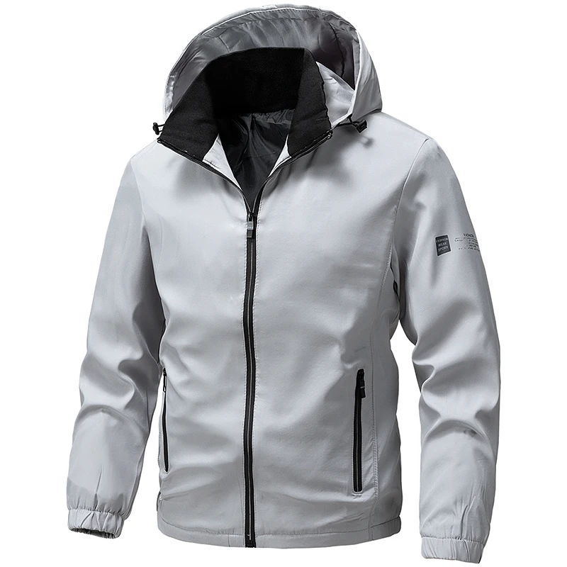 เสื้อแจ็คเก็ตผู้ชาย สไตล์ลำลองธุรกิจ สำหรับฤดูใบไม้ผลิและฤดูใบไม้ร่วง ปี 2025 สินค้าใหม่ หมวกถอดได้ ทรงเข้ารูป มีฮู้ด รุ่นฤดูใบไม้ผลิ