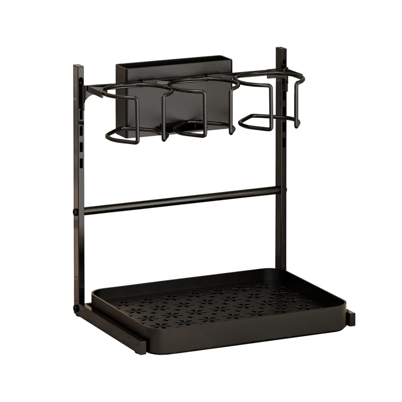 

2-Tier Black Cup Holder For Cup Storage And Draining Kitchen Supplies Rack