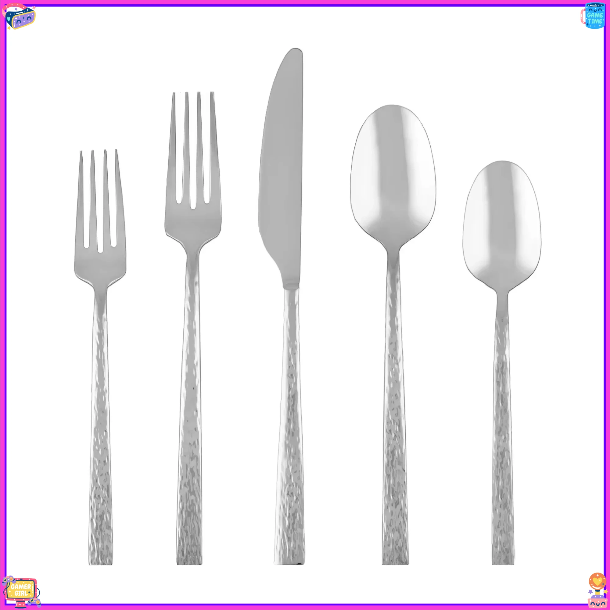 

20-Piece Hammered Flatware Set Stainless Steel - Service for 4 Mirror Finish - Dishwasher Safe with 18/0 Steel