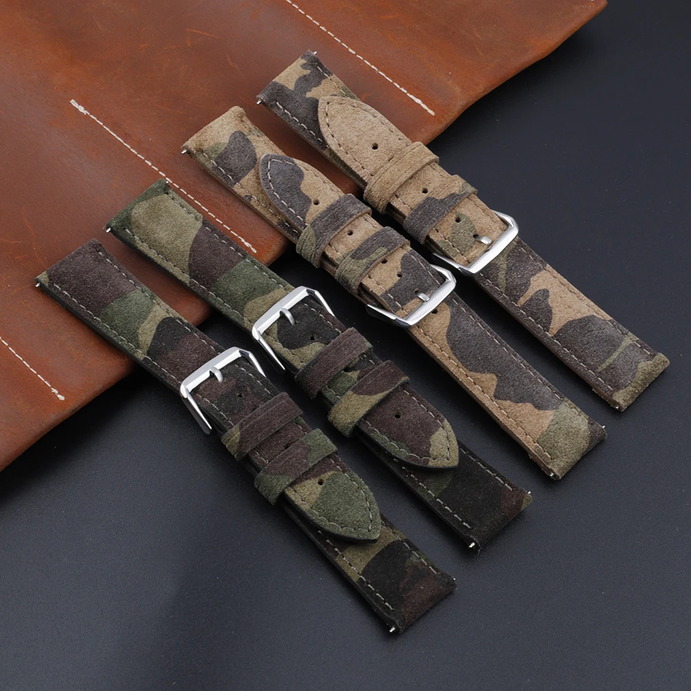 Onthelevel Camouflage Watch Strap Suede Leather Watch Band 18 20 22mm Replacement Watchband For Sports Watch #E