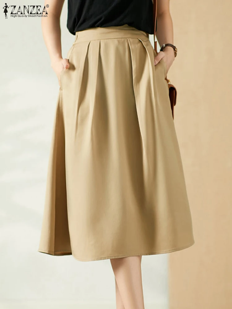 

ZANZEA Elegant Office Lady High Waist Skirt Summer Party Sundress Jupe Women Stylish Solid OL Work Skirts Casual Faldas Saia