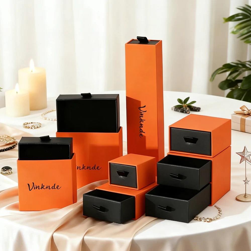 

24/50/100Pcs Custom Logo Jewelry Case Cardboard Necklace Slide Drawer Paper Jewellry Box with Black Foam for Earrings Packaging