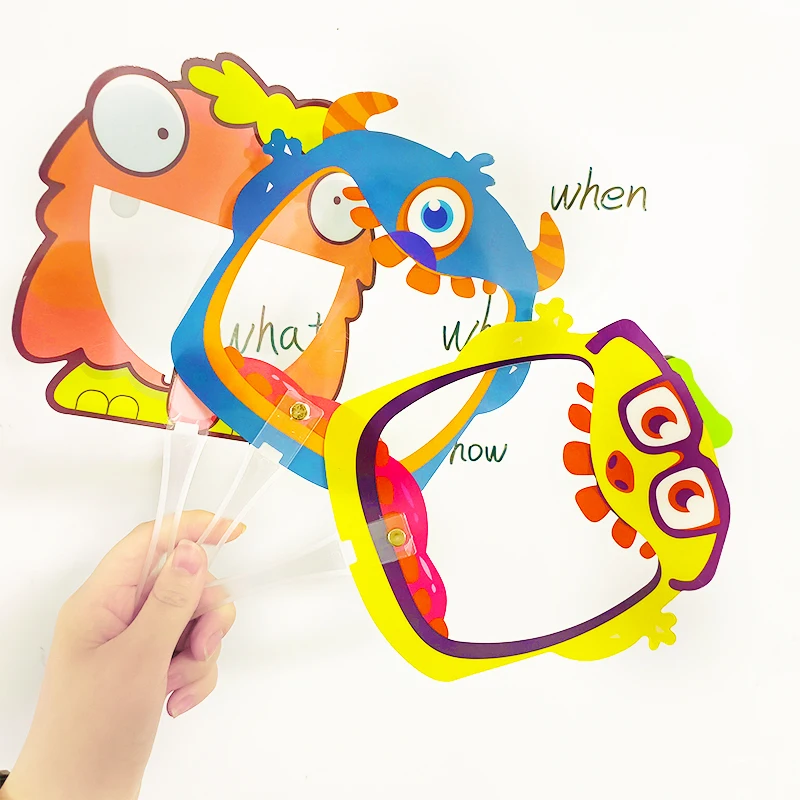 3Pcs/Set Cartoon Word Swatter Classroom Learning Games Teacher Teaching Aids Large Finger Reading PVC Hollow Monster Cards Board