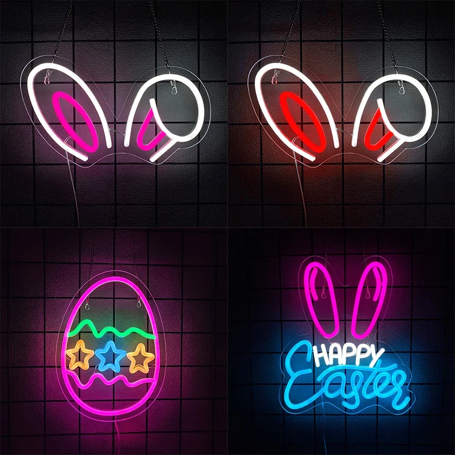 

Пасхальные подарки. Яйцо с кроличьими ушками, используется для спальни, светодиодная неоновая вывеска Happy Easter, домашнее окно, гостиная, художественный декор офиса.