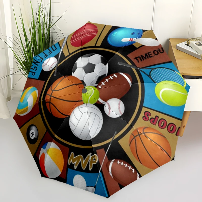 

Sports Baseball Folding Umbrella Fashion Auto-Open Design 8 Iron Ribs Plastic Handle Foldable Sunshade Perfect Christmas Gifts