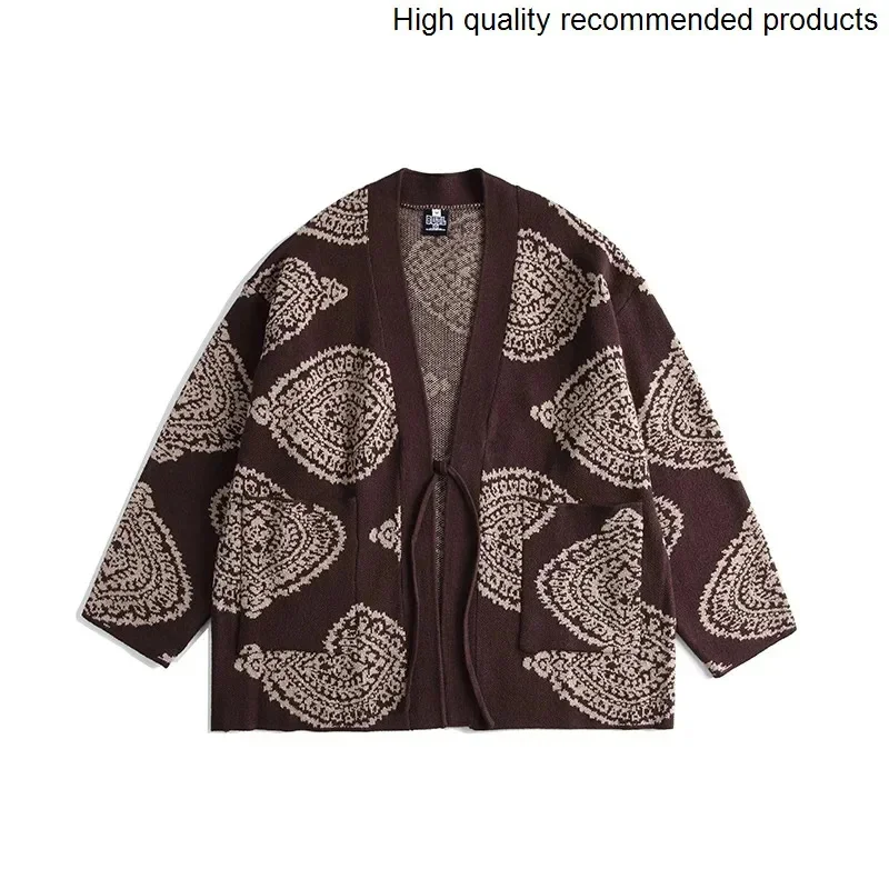 

Japanese Streetwear Vintage Loose Men Casual Knitted Kimono Cardigans Sweaters Coat Women Oversize Knitwear Jacket Outerwear