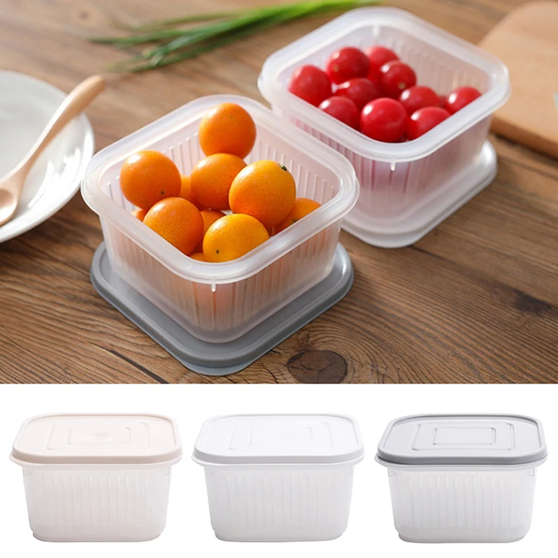 Double Layer Drain Basket Meat Onion Ginger Clear Crisper Refrigerator Organizer Food Vegetable Fruit Fridge Storage Box