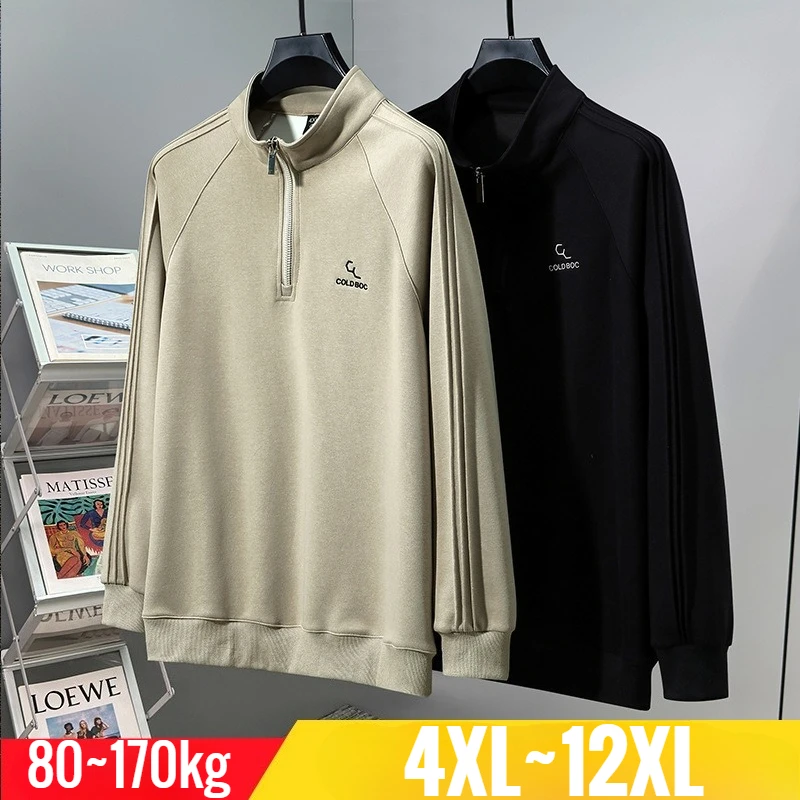 حجم كبير 12XL الرجال البلوز نصف زمم فضفاضة تناسب البلوز الذكور أنيقة العمل الشتاء زائد كبير الدهون الخريف الملابس السوداء 10XL