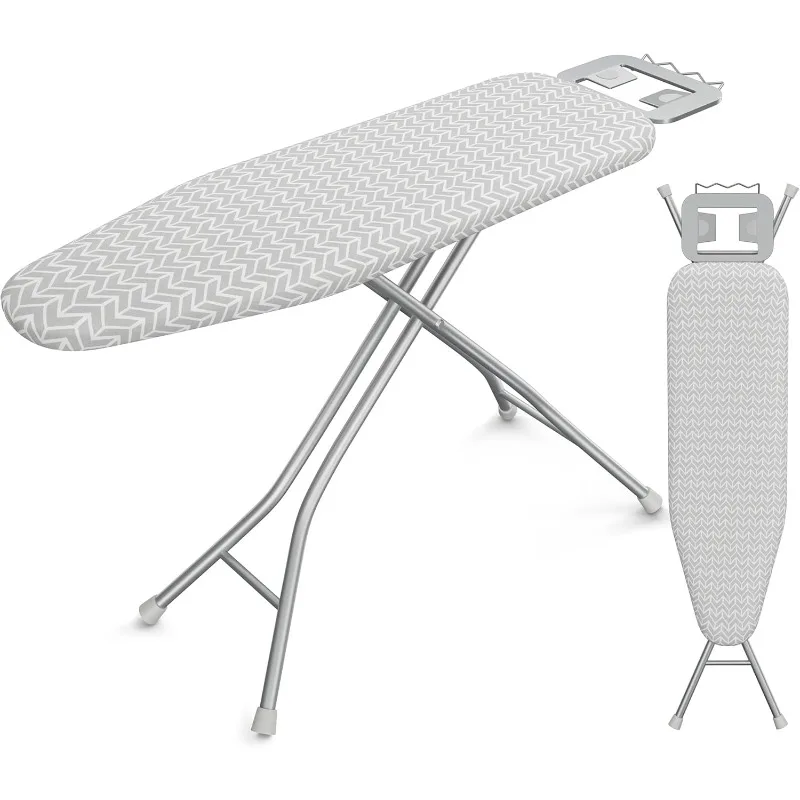 

Foldable Ironing Board, Heavy Duty Iron Board with 9 Adjustable Heights, 4 Layer Cover and Safety Iron Rest, Gray&White