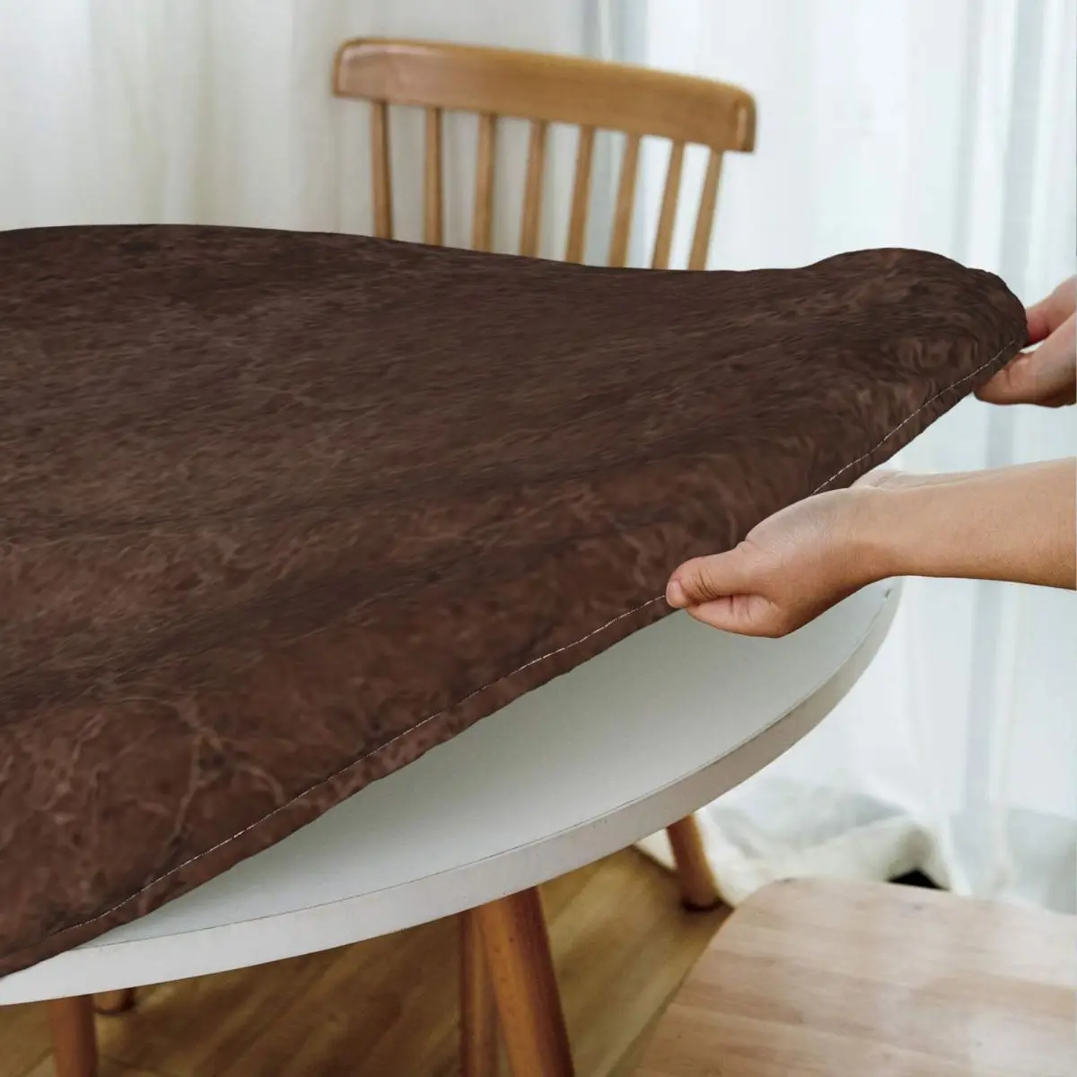 Brown Leather Vintage Textures Pattern Waterproof Round Tablecloth Oilproof Table Cloth for Kitchen Events Dining Table Cover