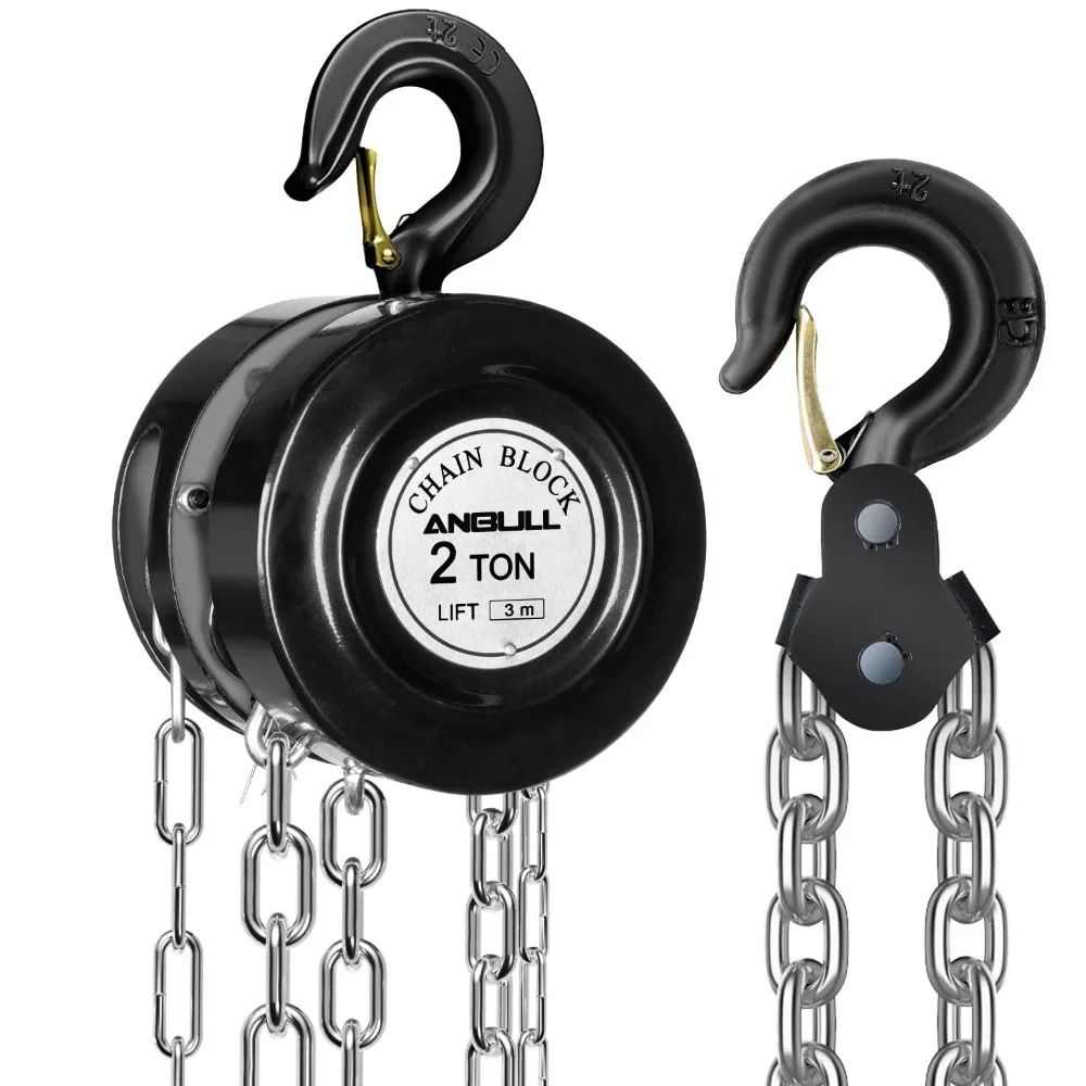 

Hand Chain Hoist 4400LBS 10FT, 2T 3M Manual Chain Block with Upgrade G80 Galvanized Chain