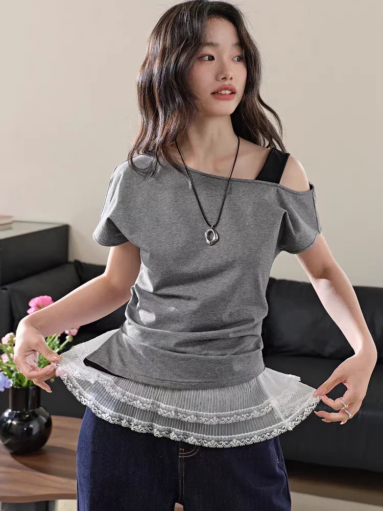 Spor Sle blanc ort Sve T-shirt pour femmes oulder Baring Design haut amincissant trajet Sle mélange de coton de couleur Pure