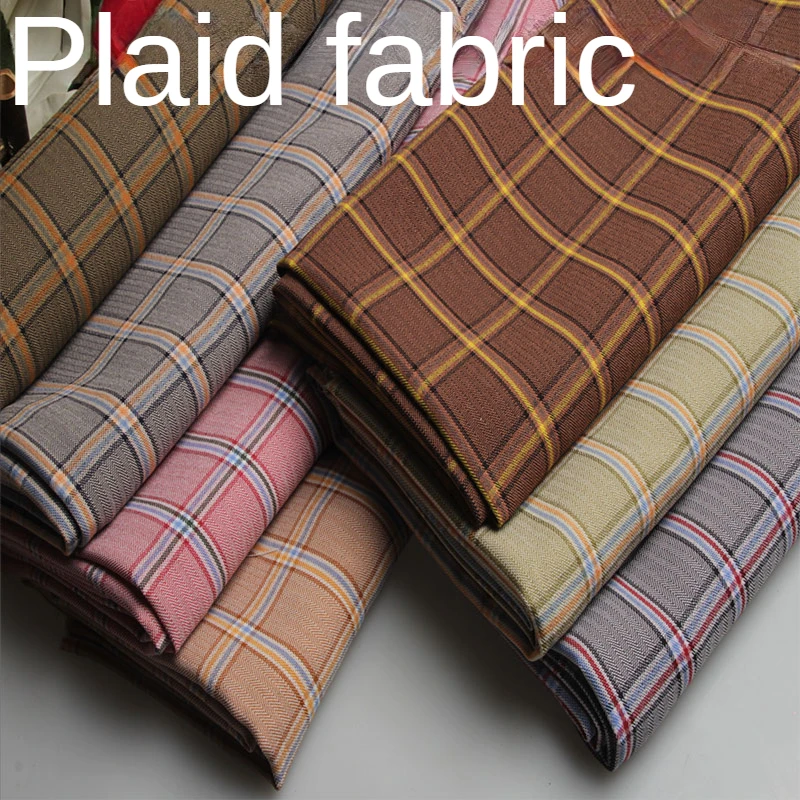 Plaid Fabric Micro-stretch By The Meter for Clothes Suits Skirts Sewing Fashion British Style Soft Summer Thin Drape Cloth Black