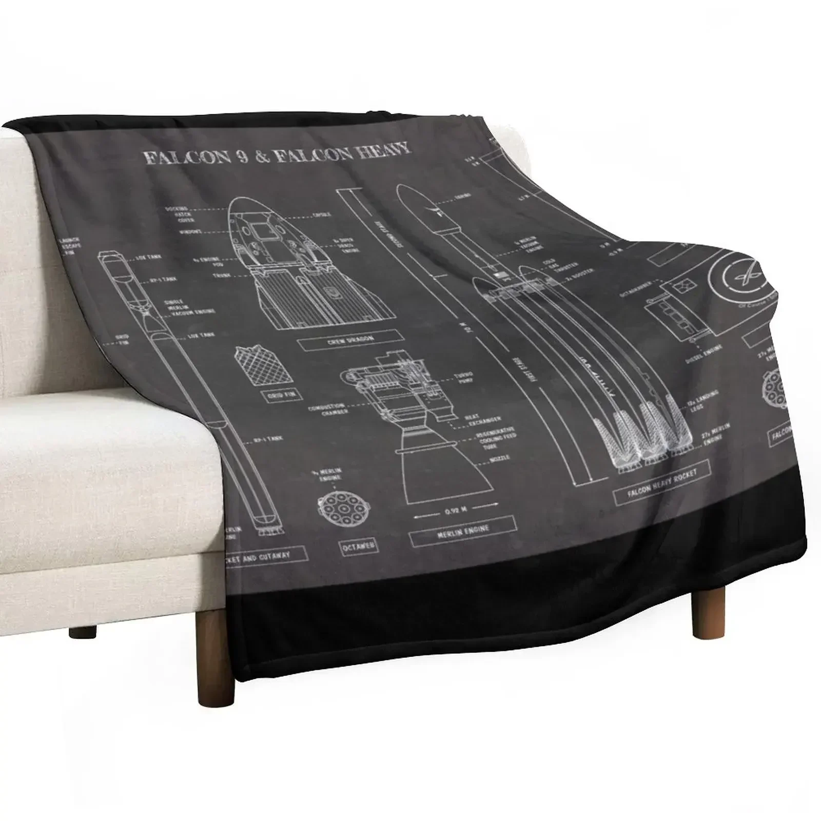 SPACEX: Falcon 9 & Falcon Heavy (Blackboard) Throw Blanket bed plaid For Sofa Thin Blankets