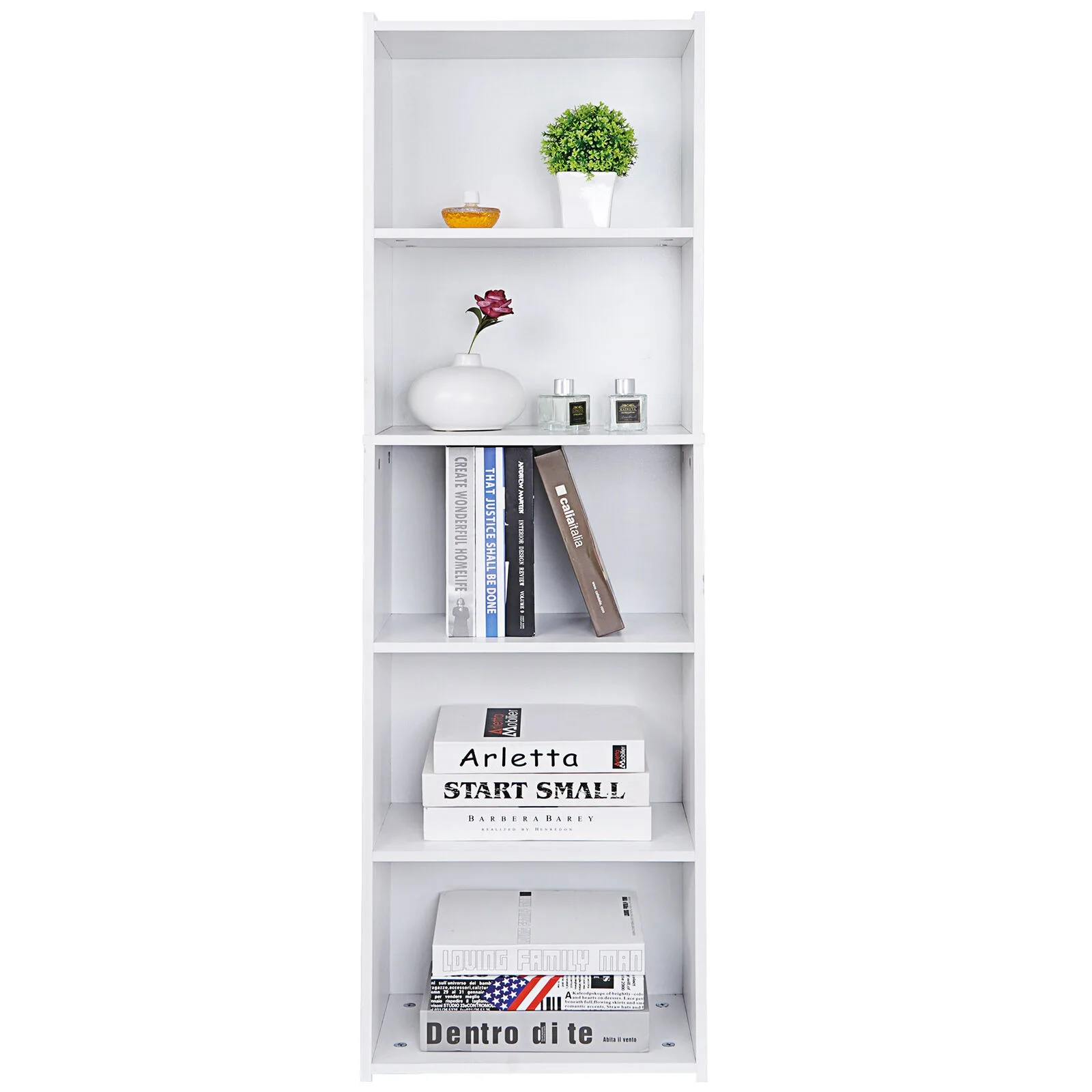 5 Tier Bookcase Organizer Open Book Shelf MDF PB Bookshelf Display 5 Cubes White United States