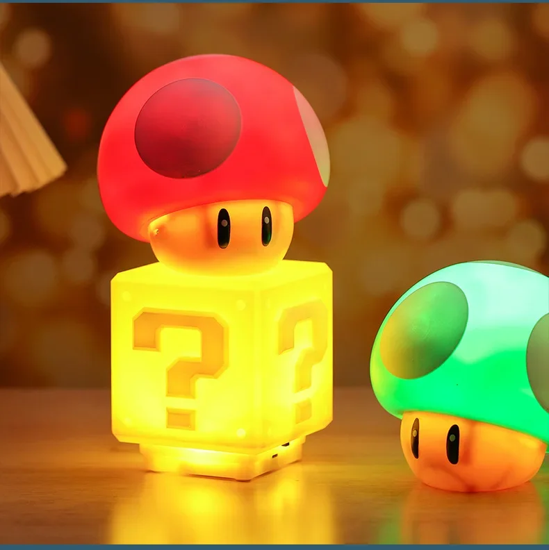 Super Night Anime Lamp Mario Bros LED Sound Question Mark Mushroom Light Action Figures Toy Cute Star Lights Kids Birthday Gift