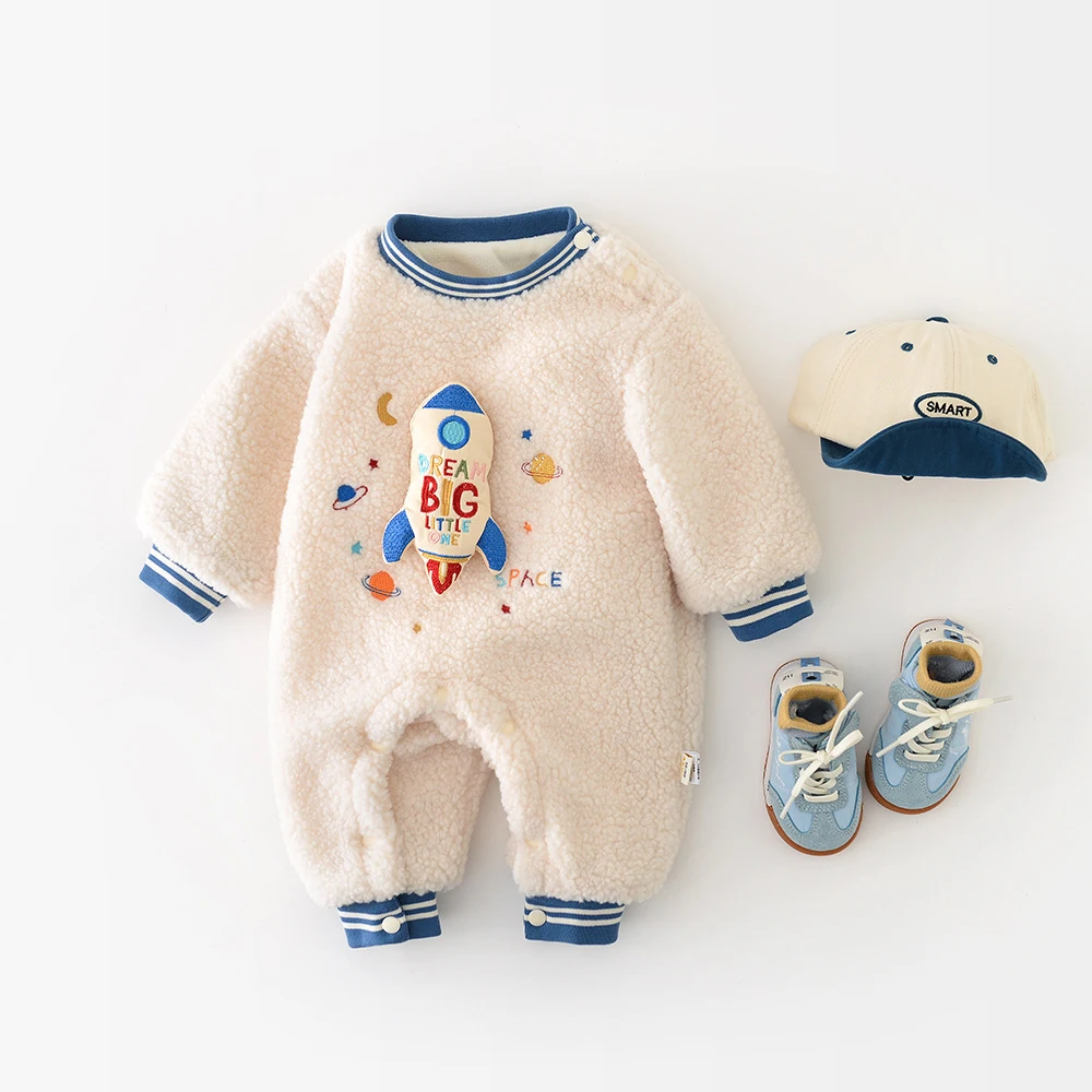 

MILANCEL новые зимние детские комбинезоны для детей от 3 до 24 месяцев, утепленный комбинезон с рисунком ракет для девочек, свободный комбинезон с флисовой подкладкой для малышей, цельный комбинезон