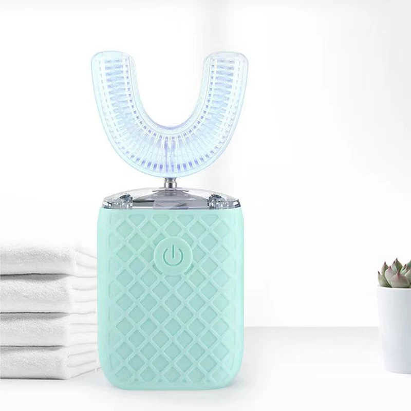 360 ° فرشاة أسنان كهربائية أوتوماتيكية على شكل حرف U قابلة لإعادة الشحن للبالغين والأطفال، فرشاة أسنان سونيك من السيليكون لتبييض الأسنان بالضوء الأزرق #1