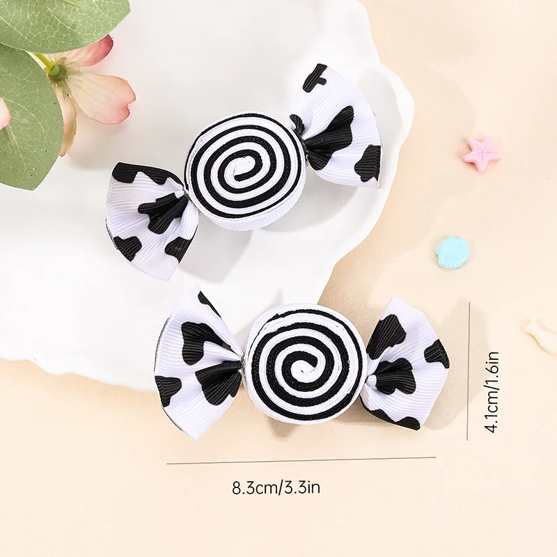 2Pcs Lovely Candy Hair Bows Clips For Girls Ribbon Cow Print Hairpins Headwear Kids Barrettes Delicate Hair Accessories